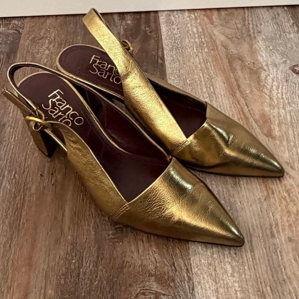 Franco Sarto Jaden Slingback heel bronz gold finish pointed toe heel sz 5 EUC